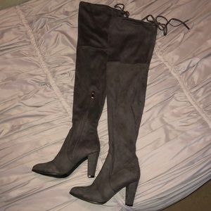 Gray Suede Thigh High Boots